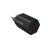 Canyon Hexagon 65, vysokorýchlostná univerzálna nabíjačka do steny, 2x USB-C 65W PD, 1x USB-A 18W, čierna